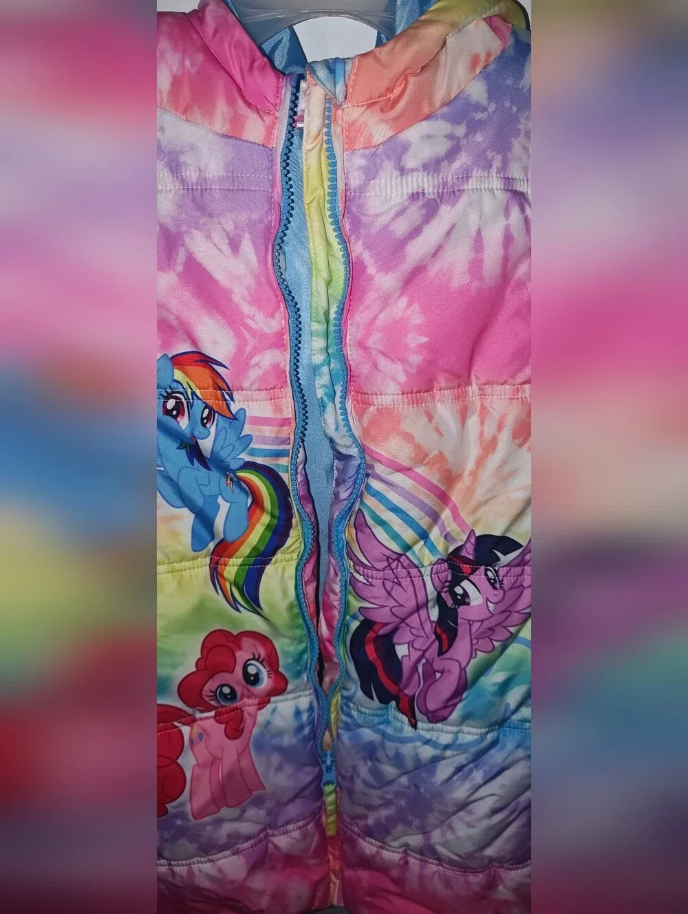 My Little Pony Rainbow Tie-Dye Hooded Puffer Jacket With Sweatshirt Sleeves